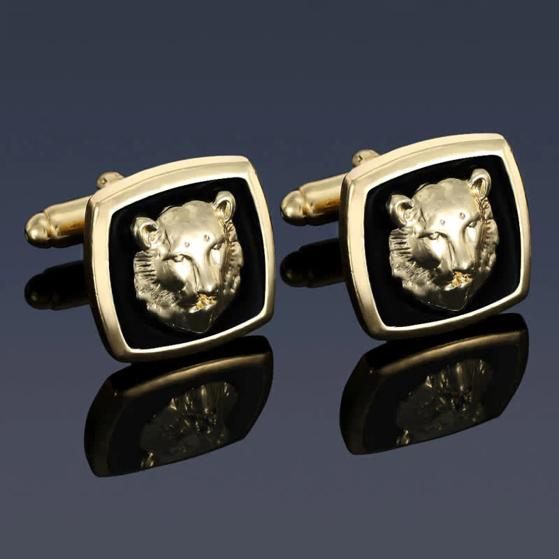 2Pcs Men's Black & Gold Tiger Shape Tie Clip Cufflinks Set - Image 4