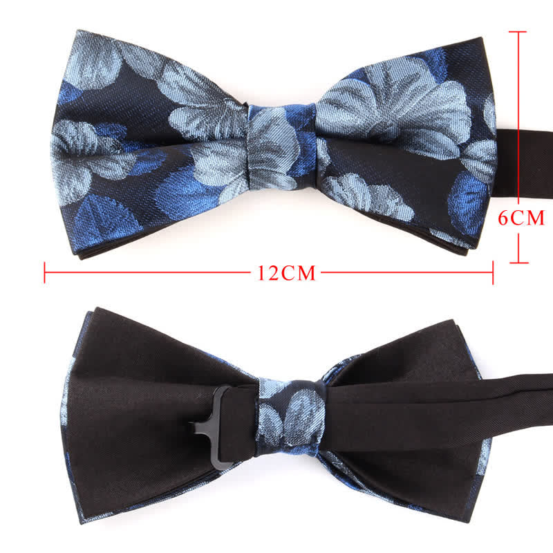 2Pcs Men's Blue & Navy Floral Pocket Square Bow Tie Set - Image 3