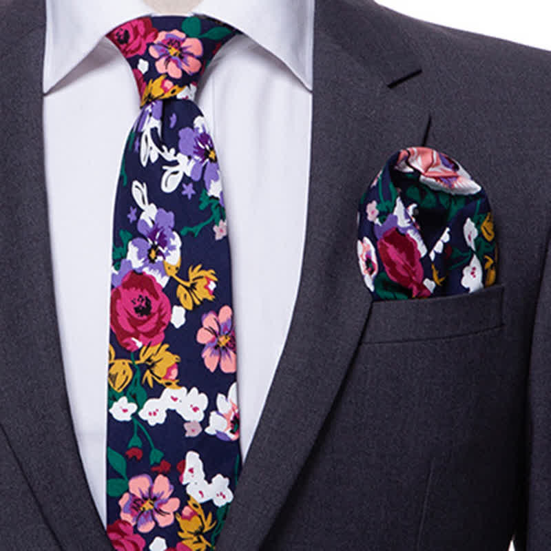 2Pcs Men's Bohemian Style Floral Necktie Set - Image 6