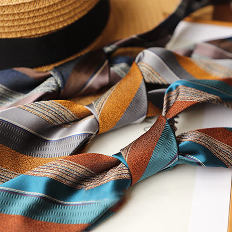 2Pcs Men's British Color Contrast Striped Necktie Set - Image 2