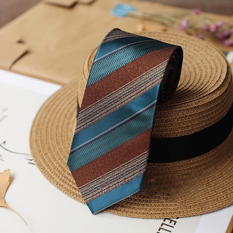 2Pcs Men's British Color Contrast Striped Necktie Set - Image 5