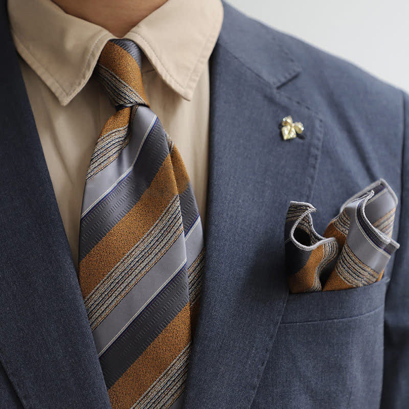2Pcs Men's British Color Contrast Striped Necktie Set - Image 8