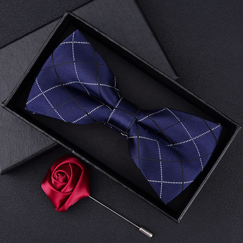 2Pcs Men's British Style Plaid Pattern Bow Tie Set - Image 2