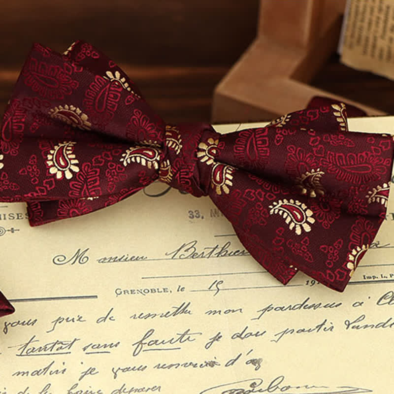 2Pcs Men's Burgundy Floral Bow Tie Handkerchief Set - Image 20