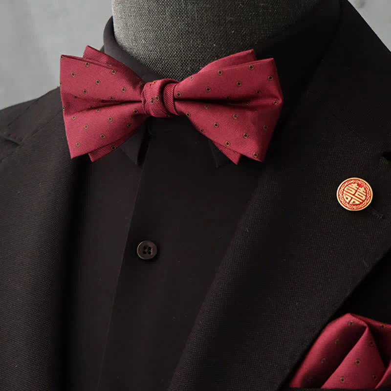 2Pcs Men's Burgundy Floral Bow Tie Handkerchief Set - Image 23