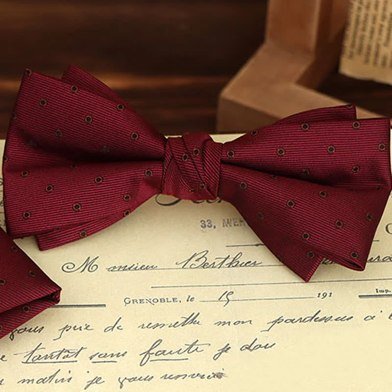 2Pcs Men's Burgundy Floral Bow Tie Handkerchief Set - Image 6