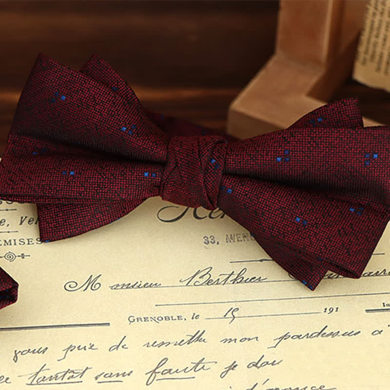 2Pcs Men's Burgundy Floral Bow Tie Handkerchief Set - Image 8