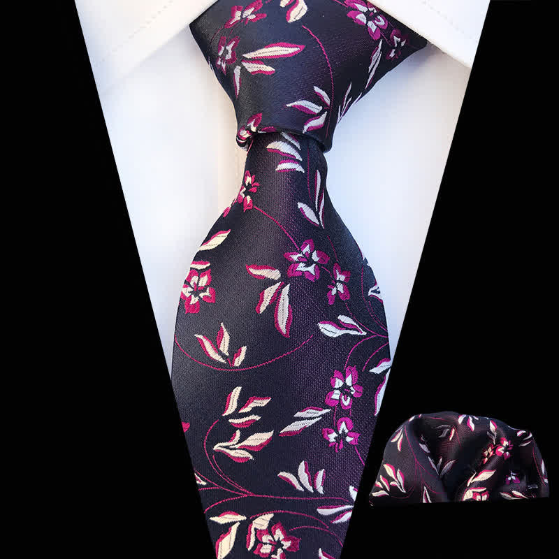 2Pcs Men's Burning Flame Floral Necktie Set - Image 2