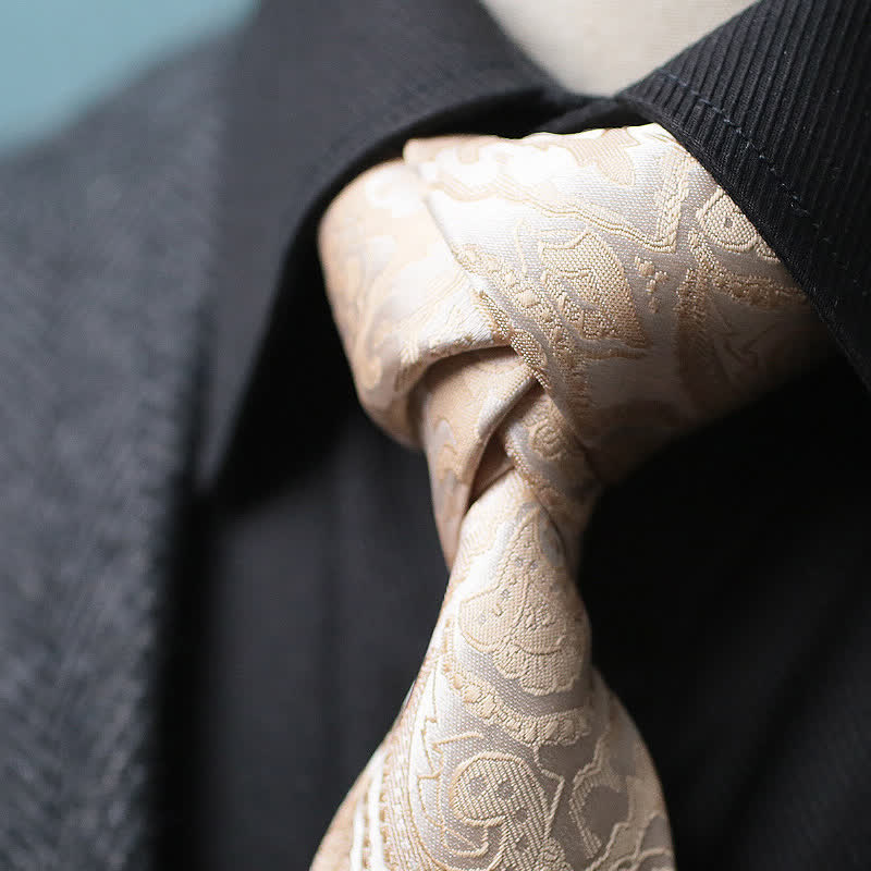 2Pcs Men's Champagne Paisley Motifs Wide Necktie Corsage Set - Image 3