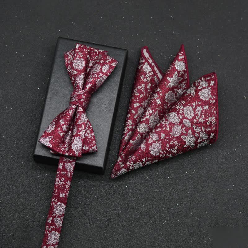 2Pcs Men's Elegant Floral Bow Tie Handkerchief Set - Image 10