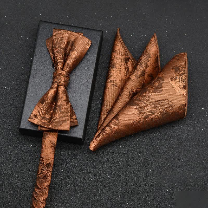 2Pcs Men's Elegant Floral Bow Tie Handkerchief Set - Image 11