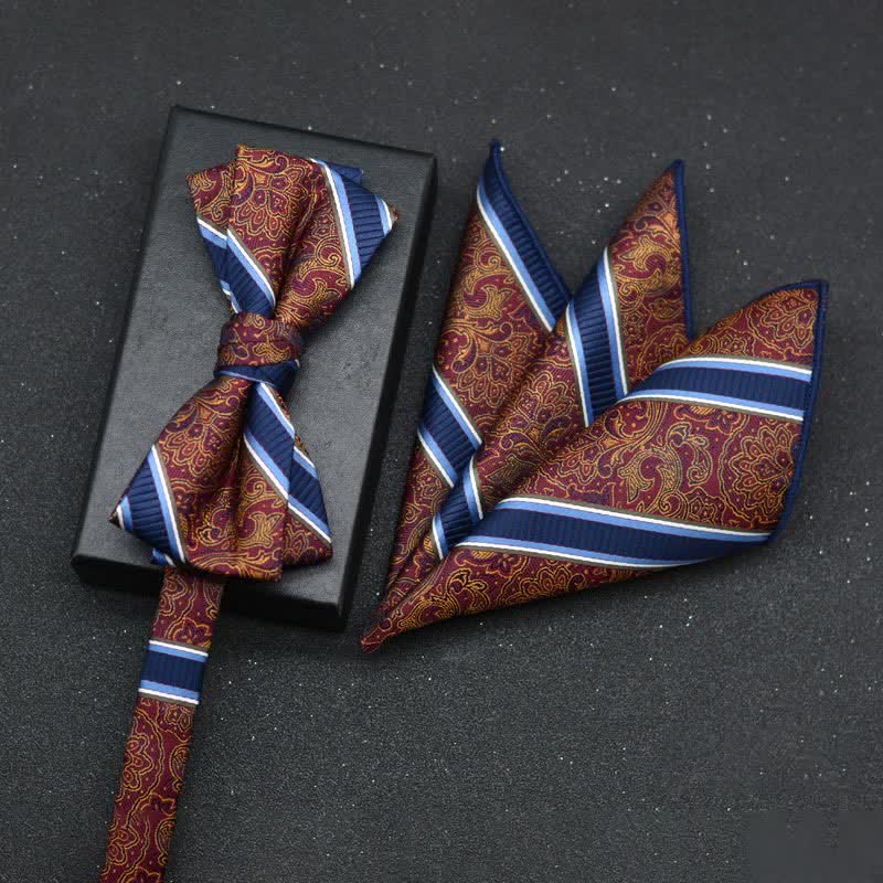 2Pcs Men's Elegant Floral Bow Tie Handkerchief Set - Image 16