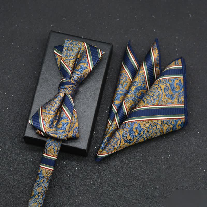 2Pcs Men's Elegant Floral Bow Tie Handkerchief Set - Image 17