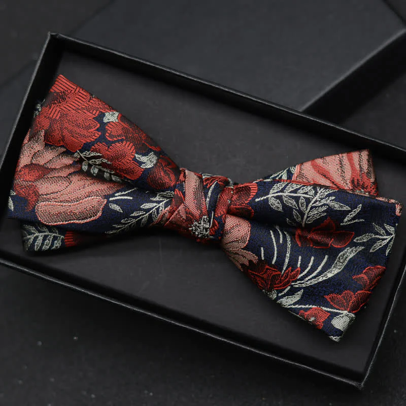 2Pcs Men's Elegant Floral Bow Tie Handkerchief Set - Image 2