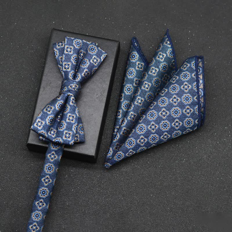 2Pcs Men's Elegant Floral Bow Tie Handkerchief Set - Image 25