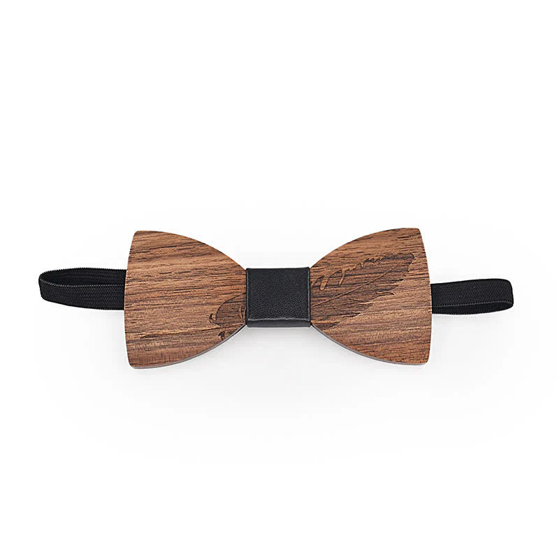 2Pcs Men's Feather Engraving Wooden Bow Tie Set - Image 3