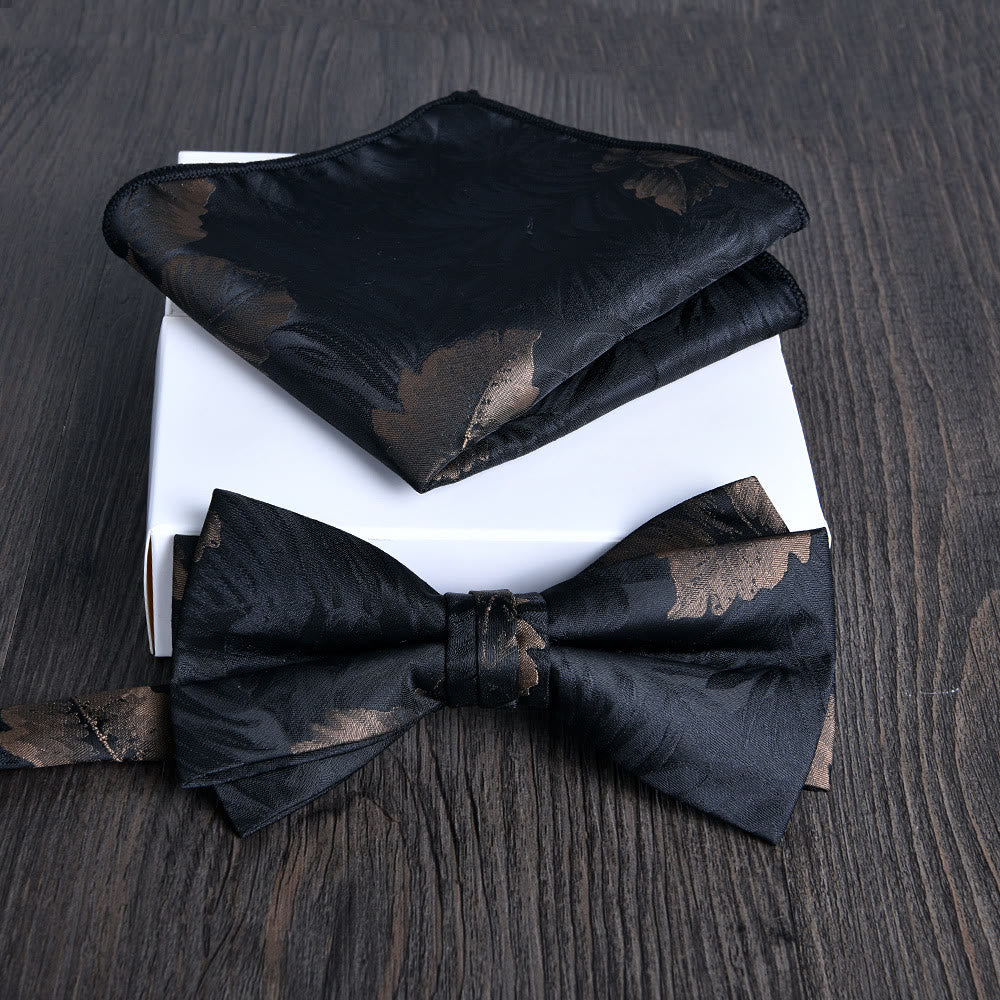 2pcs Men's Floral Pattern Lustrous Fabric Bowtie Pocket Square Set - Image 15
