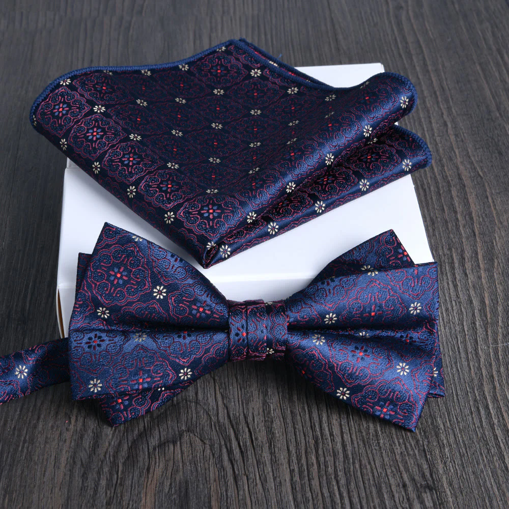 2pcs Men's Floral Pattern Lustrous Fabric Bowtie Pocket Square Set - Image 17