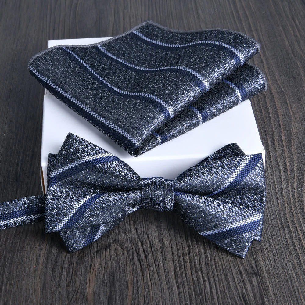 2pcs Men's Floral Pattern Lustrous Fabric Bowtie Pocket Square Set - Image 19