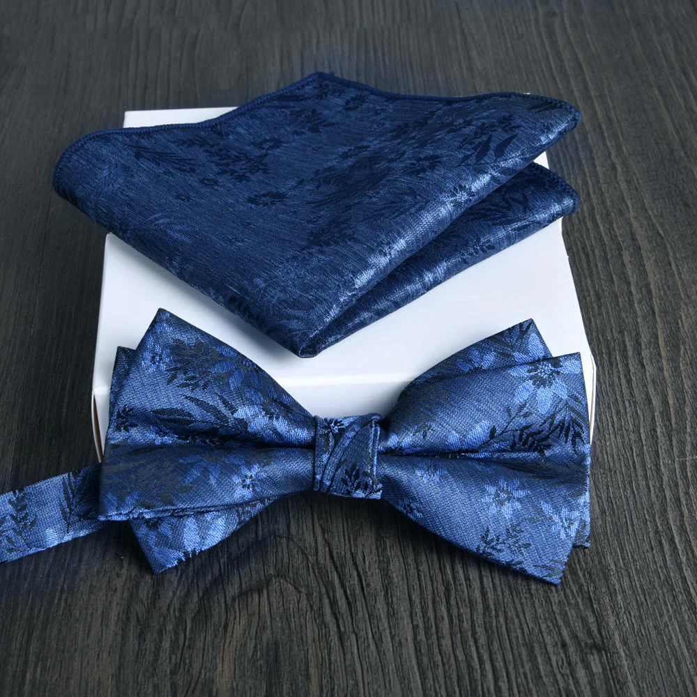 2pcs Men's Floral Pattern Lustrous Fabric Bowtie Pocket Square Set - Image 20