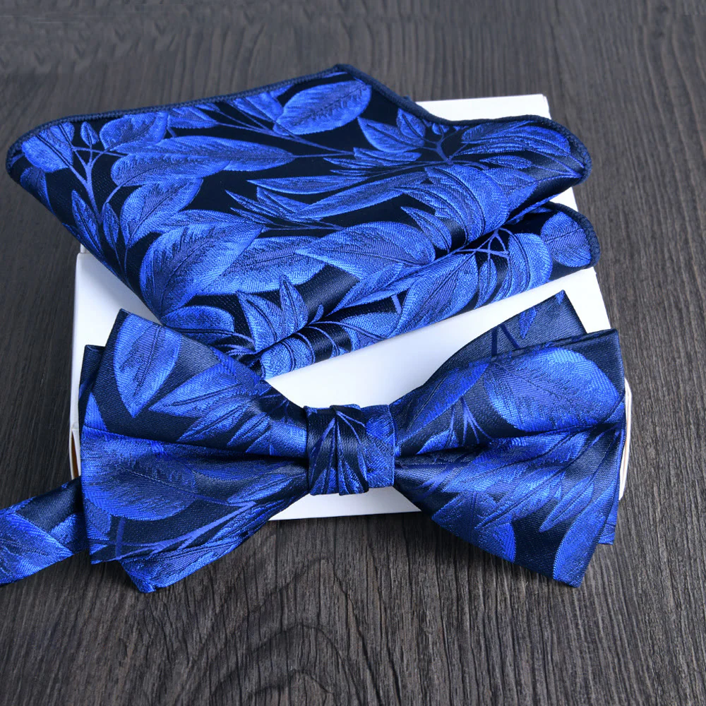2pcs Men's Floral Pattern Lustrous Fabric Bowtie Pocket Square Set - Image 25