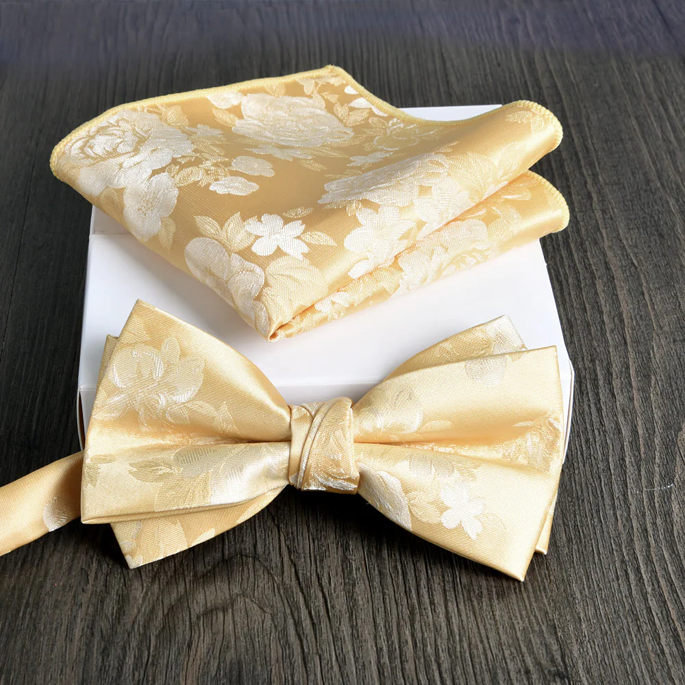 2pcs Men's Floral Pattern Lustrous Fabric Bowtie Pocket Square Set - Image 7