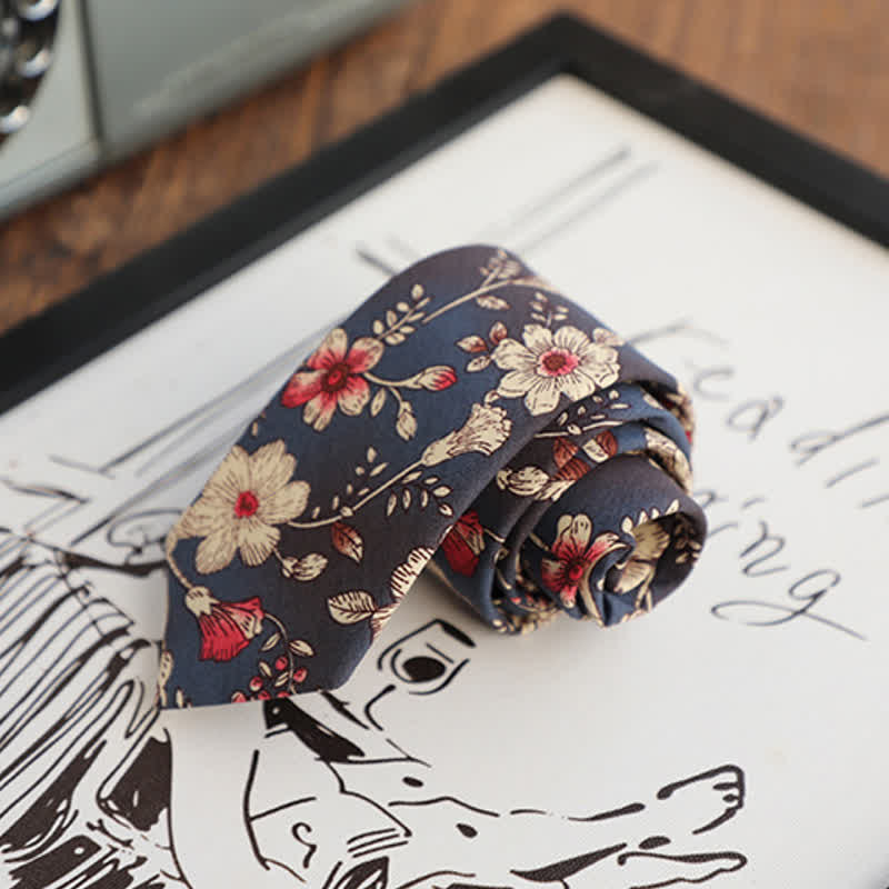 2Pcs Men's Floral Pattern Navy Personality Necktie Set - Image 6