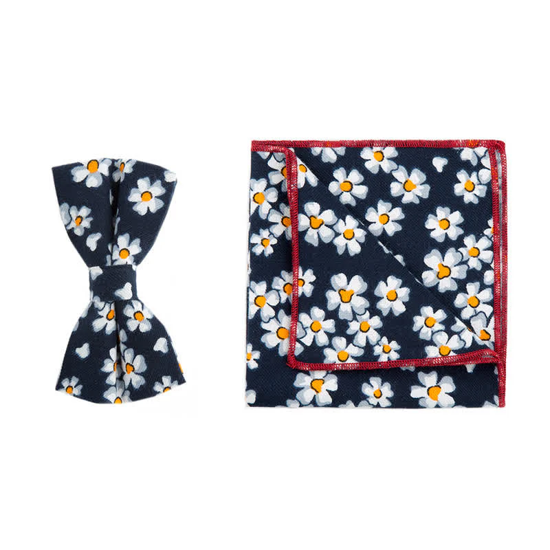 2Pcs Men's Flower Cotton Handkerchief Bow Tie Set - Image 3