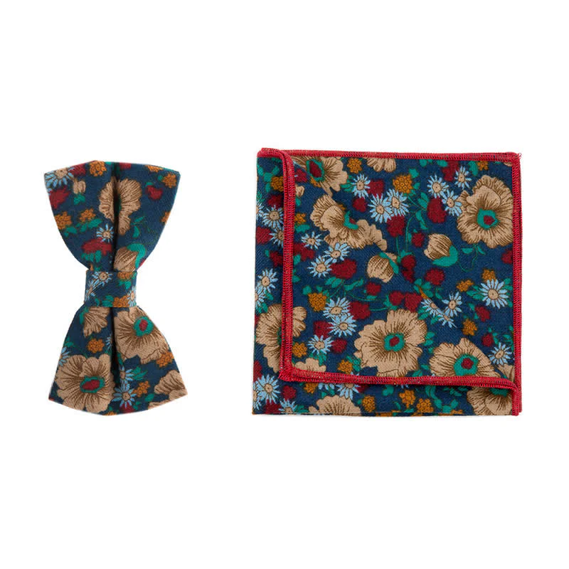 2Pcs Men's Flower Cotton Handkerchief Bow Tie Set - Image 4