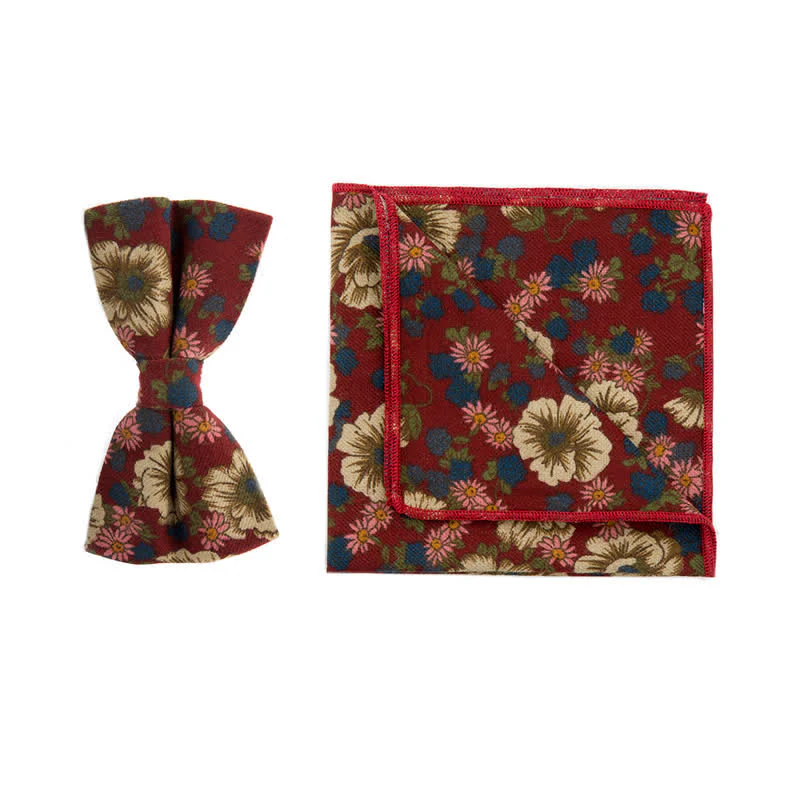 2Pcs Men's Flower Cotton Handkerchief Bow Tie Set - Image 5