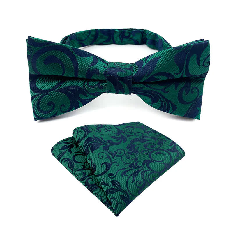 2Pcs Men's Flowery Paisley Bow Tie Pocket Square Set - Image 5
