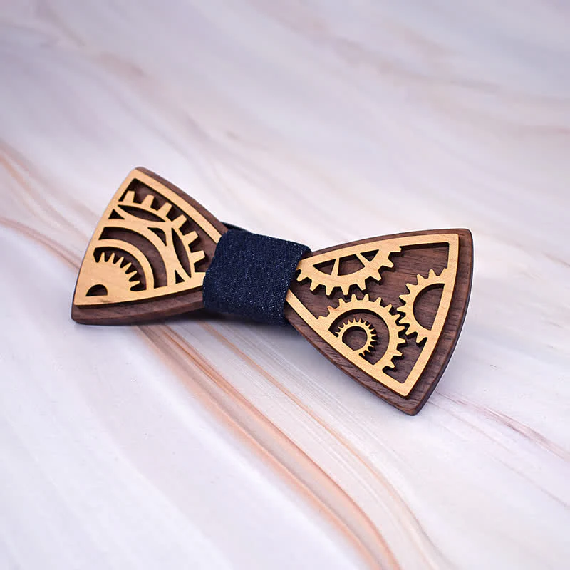 2Pcs Men's Gears Wooden Bow Tie Cufflinks Set - Image 3