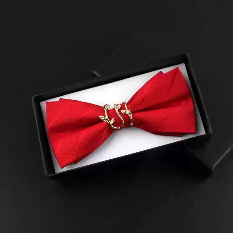 2Pcs Men's Gold Vine Leaf Red Corsage Bow Tie Set - Image 4