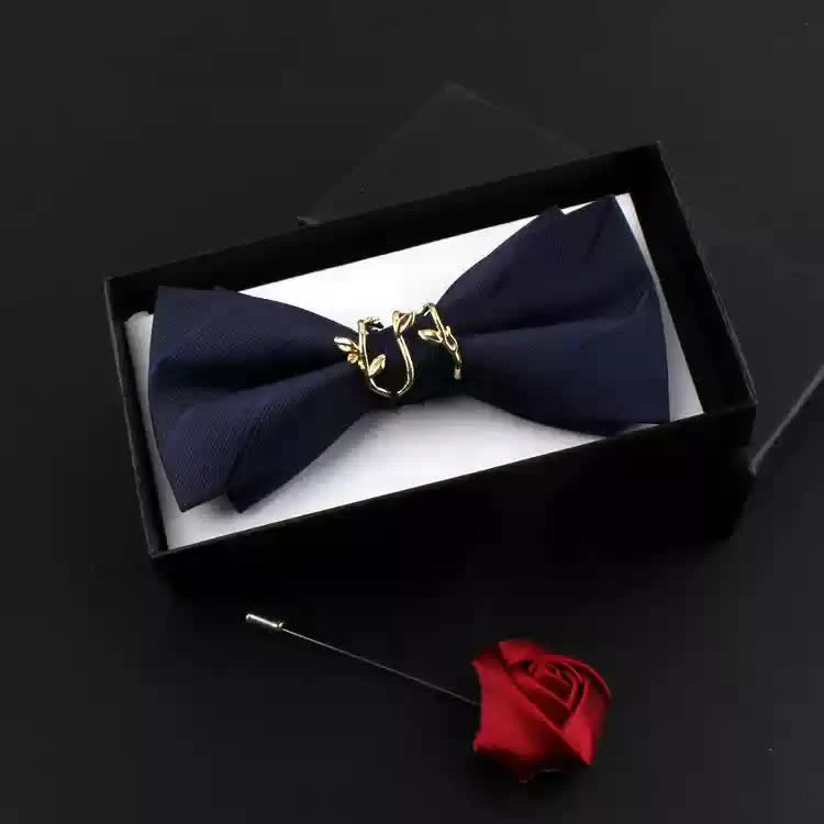 2Pcs Men's Gold Vine Leaf Red Corsage Bow Tie Set - Image 5