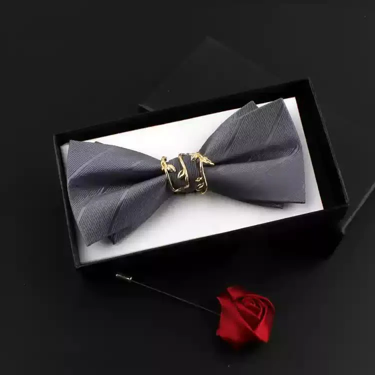 2Pcs Men's Gold Vine Leaf Red Corsage Bow Tie Set - Image 9