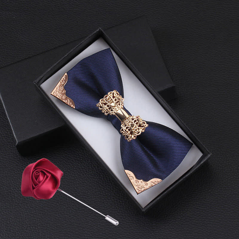 2Pcs Men's Golden Metal Butterfly Fashion Bow Tie Set - Image 2