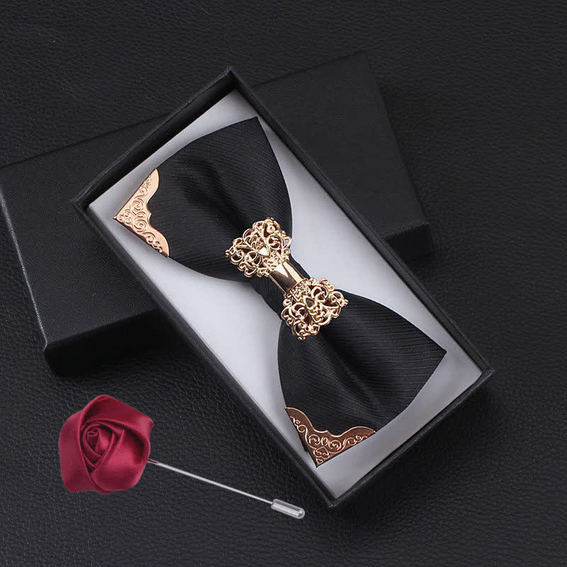 2Pcs Men's Golden Metal Butterfly Fashion Bow Tie Set - Image 3