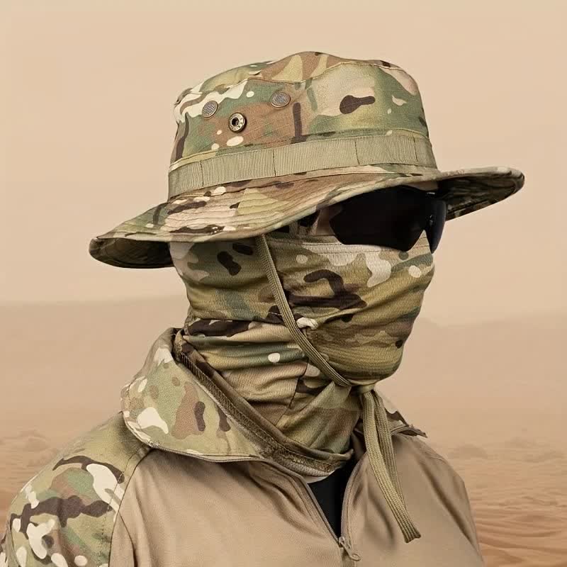 2Pcs Men's Head Cover Face Mask Camouflage Tactical Bucket Hat - Image 3