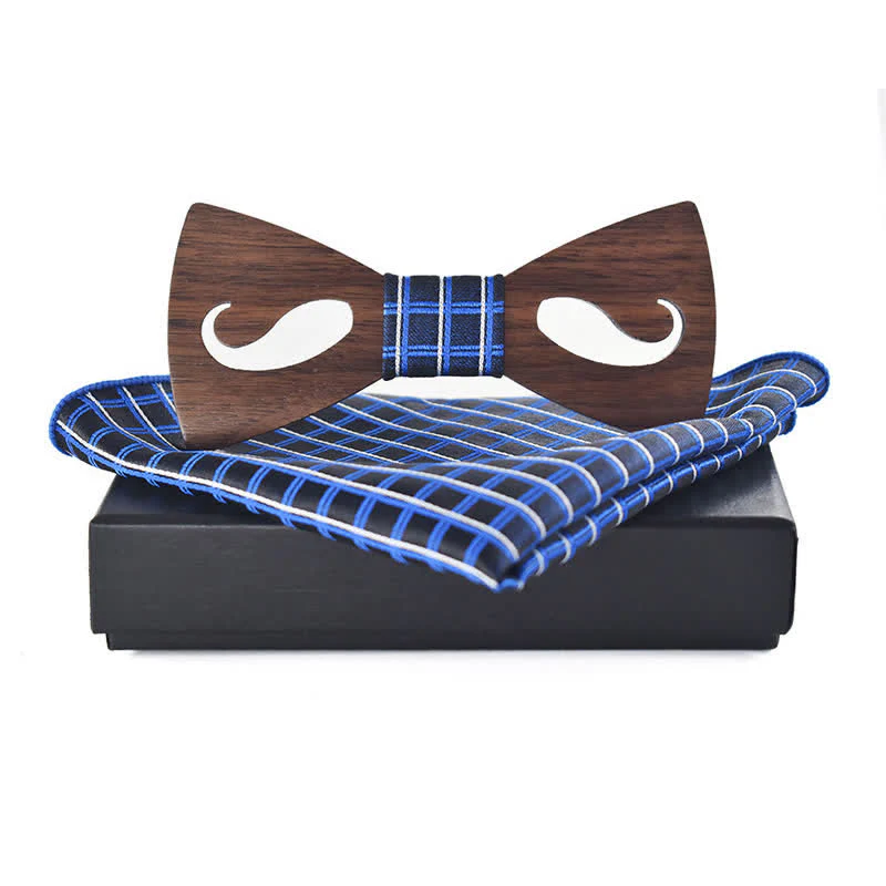 2Pcs Men's Hollow Moustach Carved Wooden Bow Tie Set - Image 10