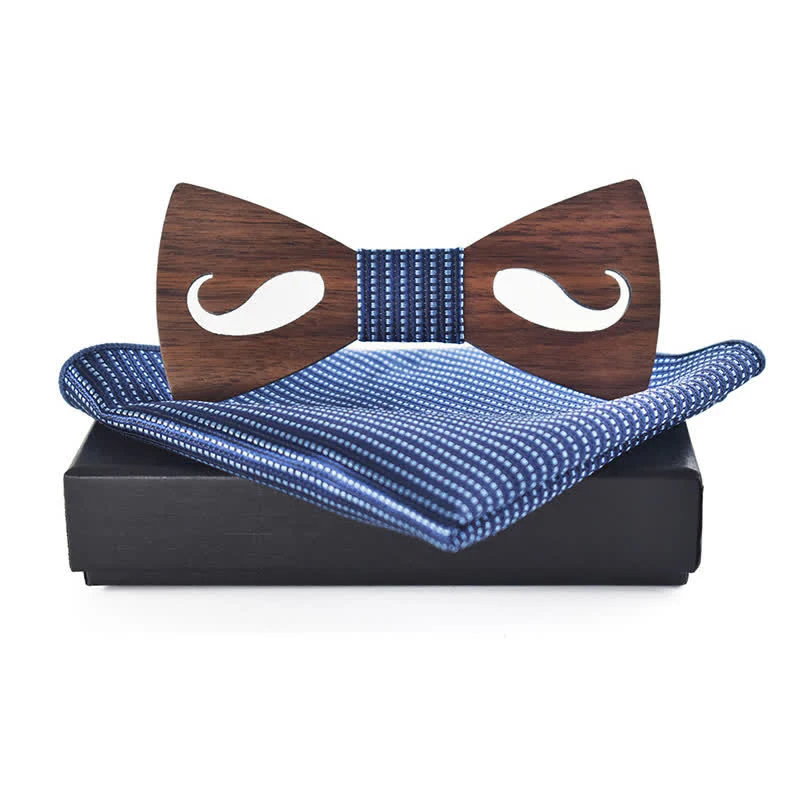 2Pcs Men's Hollow Moustach Carved Wooden Bow Tie Set - Image 7