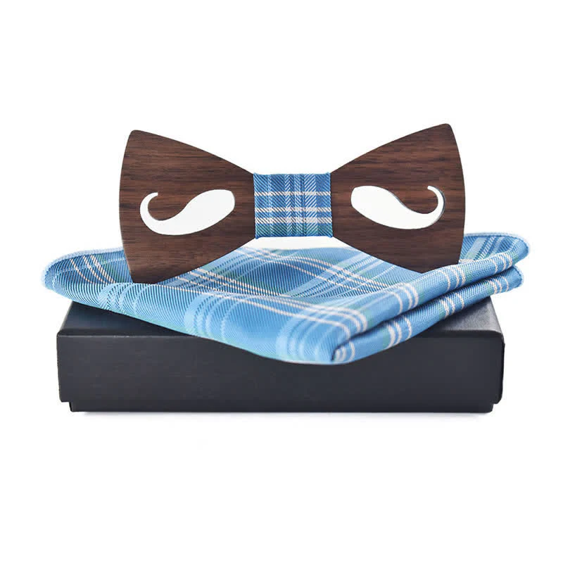 2Pcs Men's Hollow Moustach Carved Wooden Bow Tie Set - Image 9
