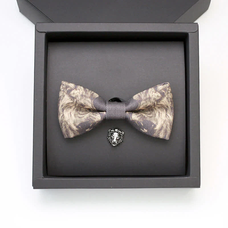 2Pcs Men's Lion Head Pattern Brooch Bow Tie Set - Image 2