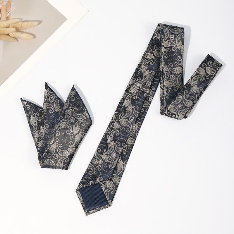 2Pcs Men's Luxury Paisley Pocket Square Necktie Set - Image 2