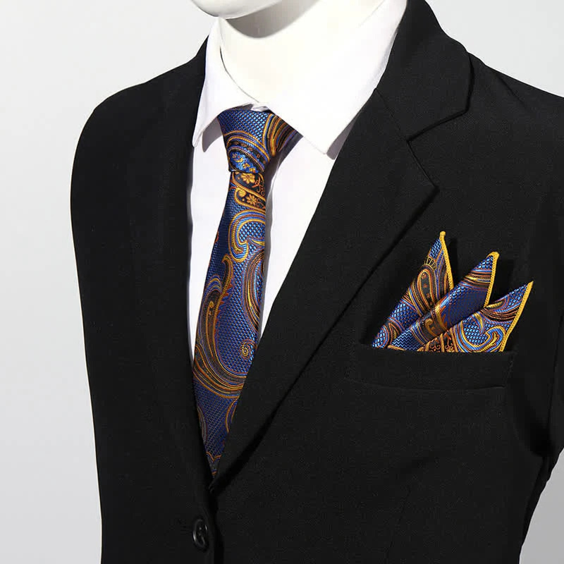 2Pcs Men's Luxury Paisley Pocket Square Necktie Set - Image 5