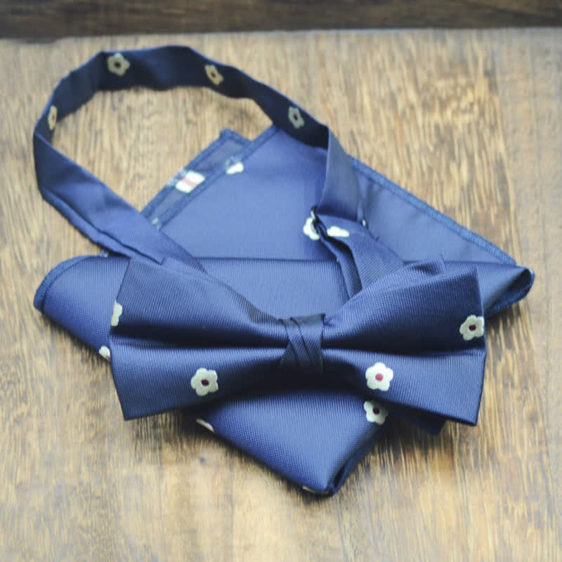 2Pcs Men's Mini Flower Printed Handkerchief Bow Tie - Image 3