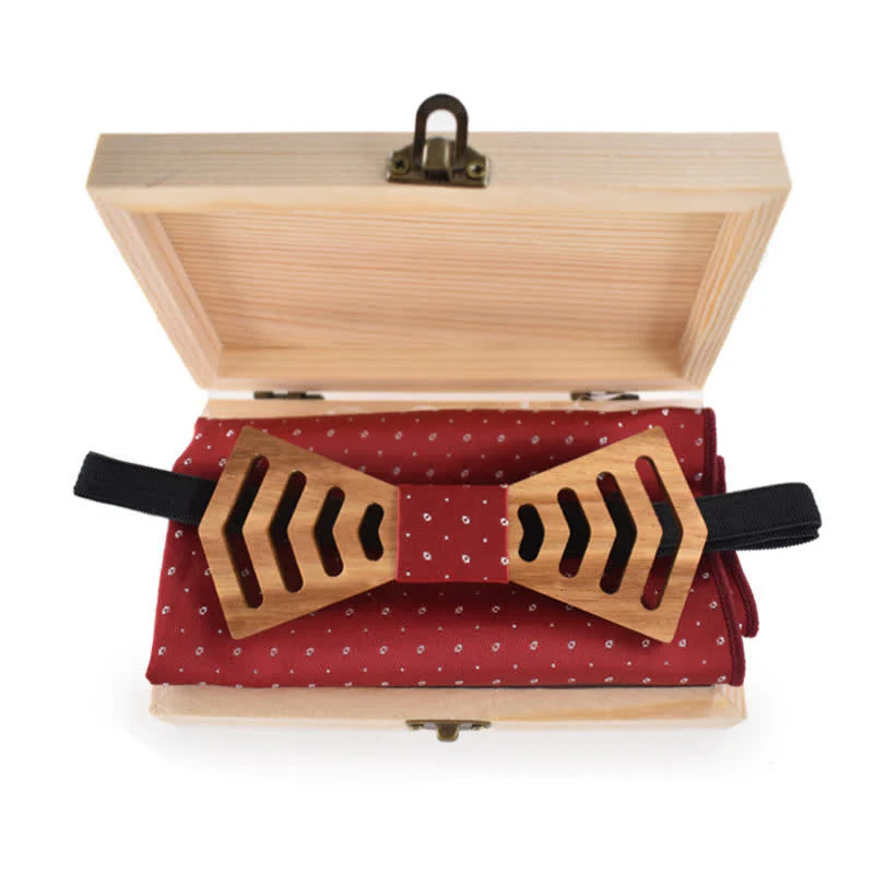 2Pcs Men's Novelty Cutout Regular Shape Wooden Bow Tie Set - Image 2