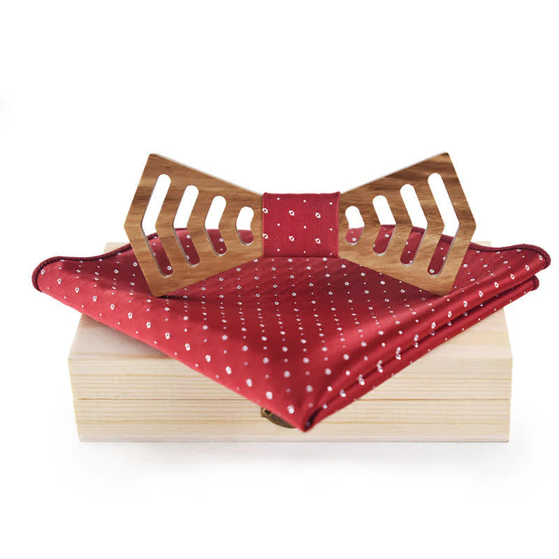2Pcs Men's Novelty Cutout Regular Shape Wooden Bow Tie Set - Image 3