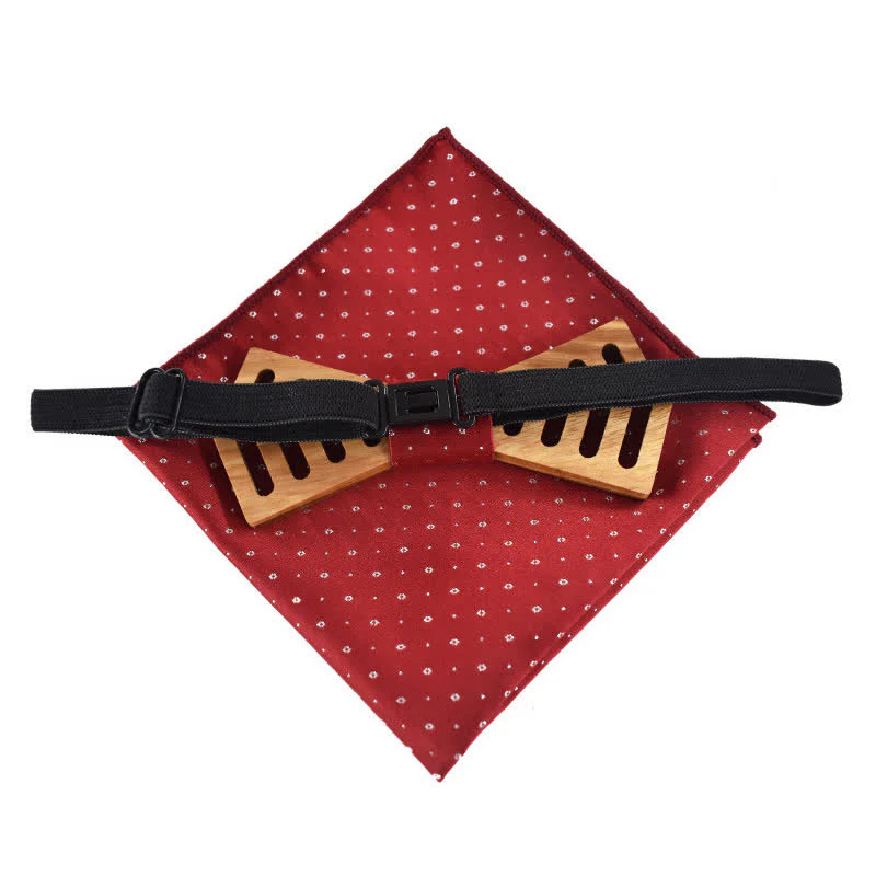 2Pcs Men's Novelty Cutout Regular Shape Wooden Bow Tie Set - Image 5