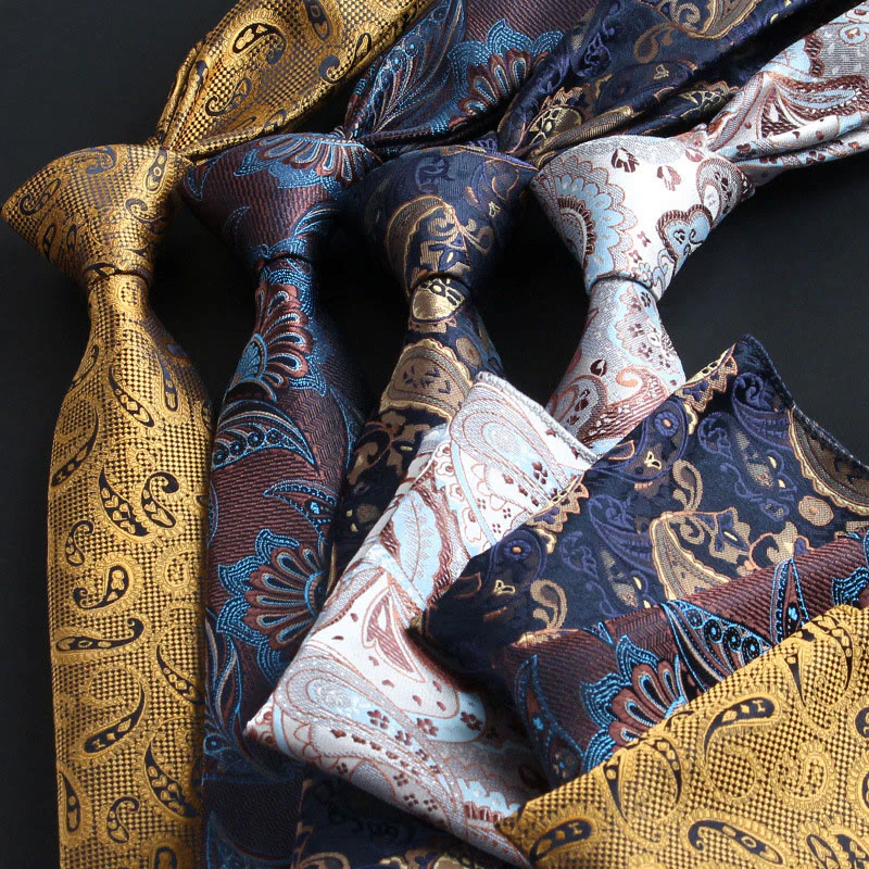 2Pcs Men's Ornate Paisley Fabric Necktie Pocket Square Set