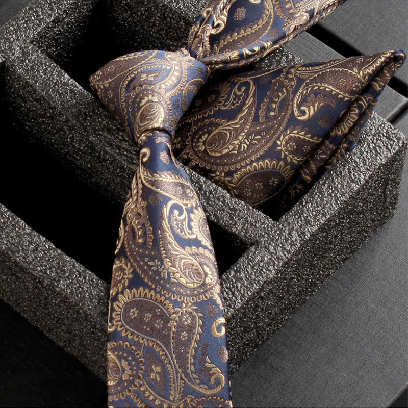 2Pcs Men's Ornate Paisley Fabric Necktie Pocket Square Set - Image 22